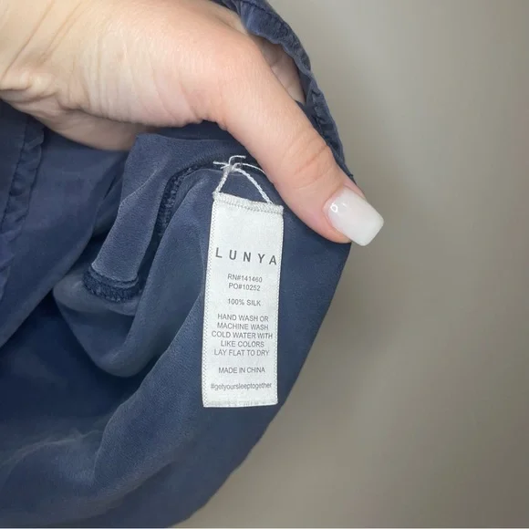 Lunya Washable Silk V Neck Pajama Pant Set Deep Blue - Picture 6 of 9